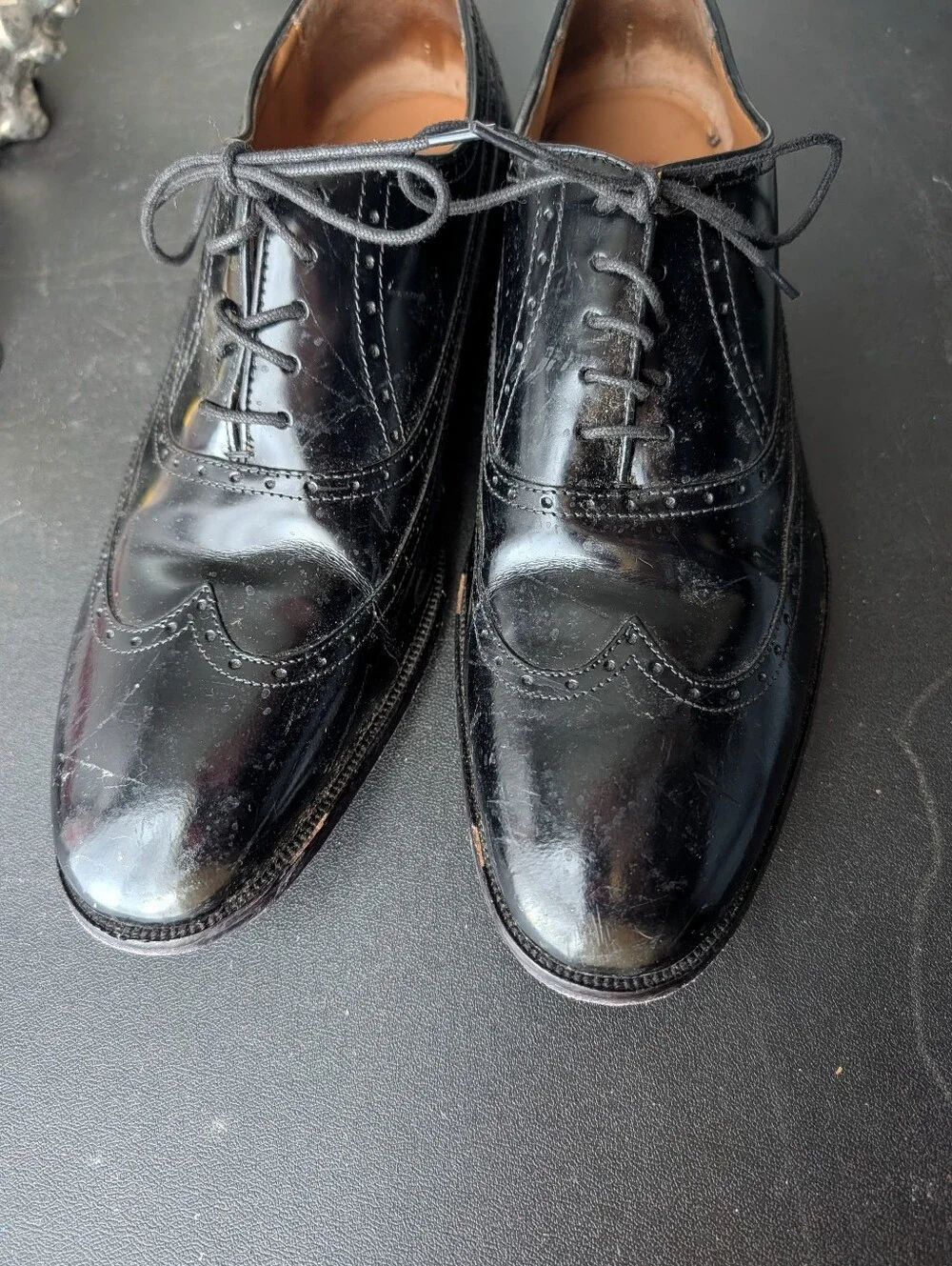 Johnston & Murphy Black Patent Wingtip Derby Shoes